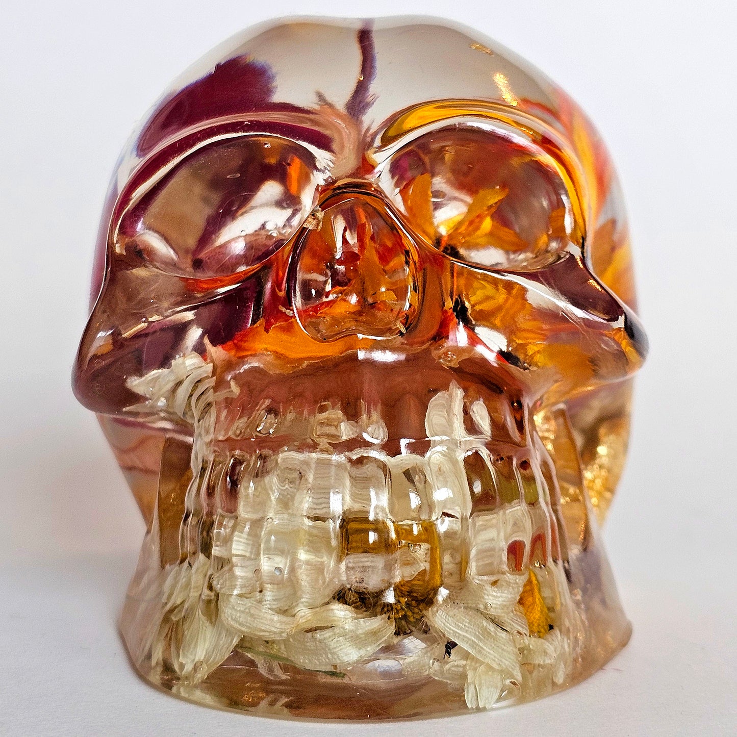SOLD #0210 Handmade Resin Skull - Mixed wild flowers and brass
