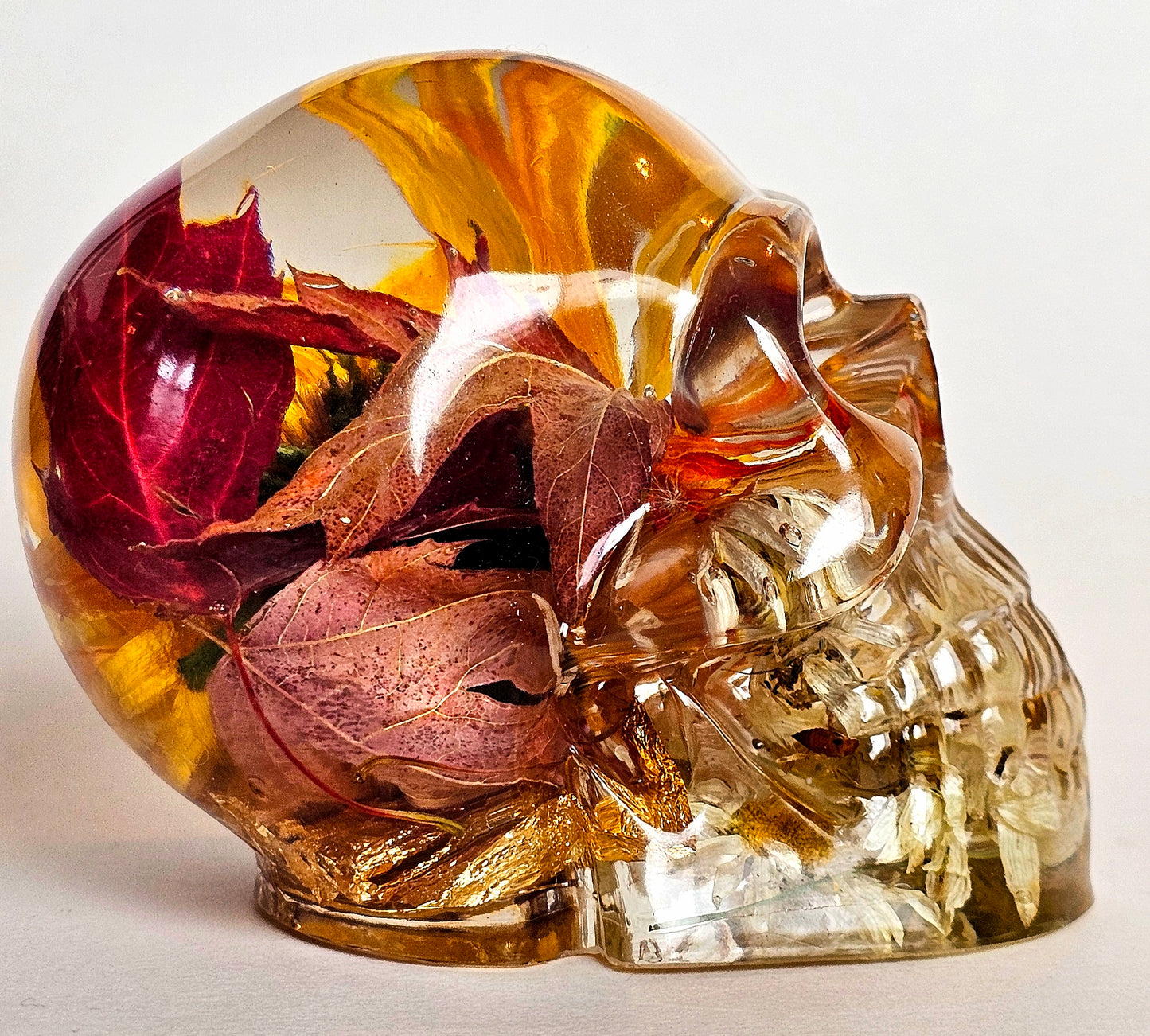 SOLD #0210 Handmade Resin Skull - Mixed wild flowers and brass