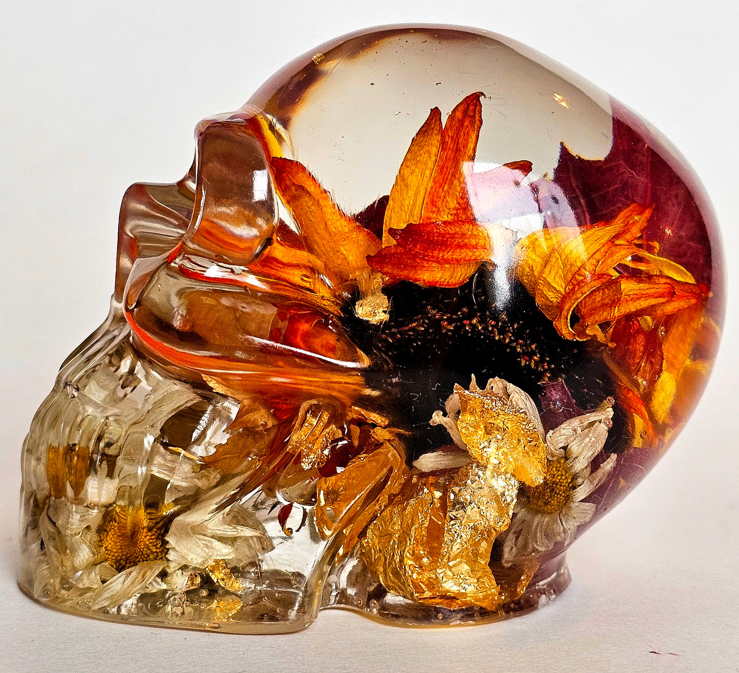 SOLD #0210 Handmade Resin Skull - Mixed wild flowers and brass