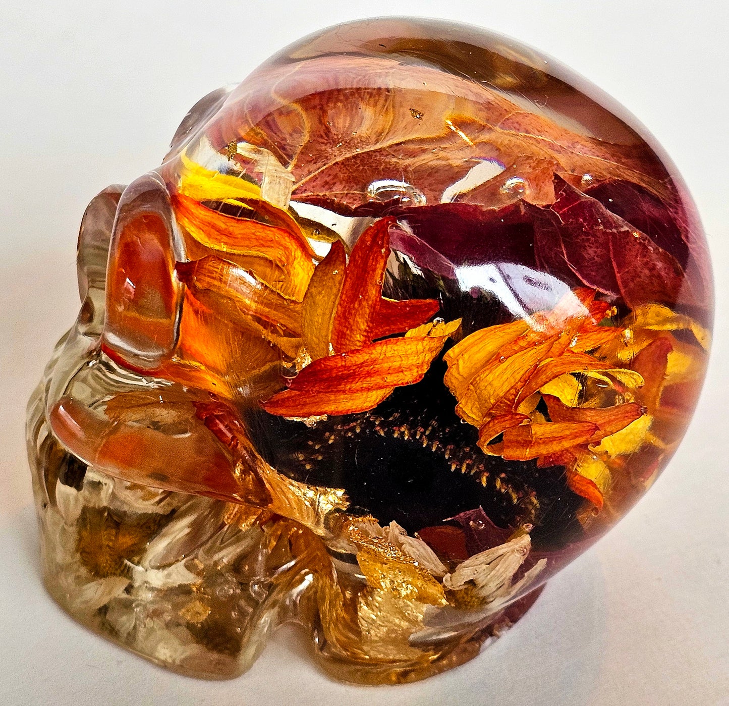 SOLD #0210 Handmade Resin Skull - Mixed wild flowers and brass