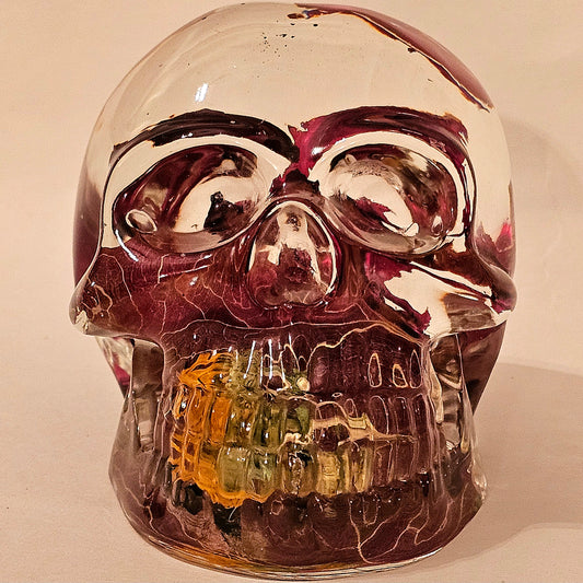 #0156 Handmade Resin Skull - Maple leaves with sunflower. With gold