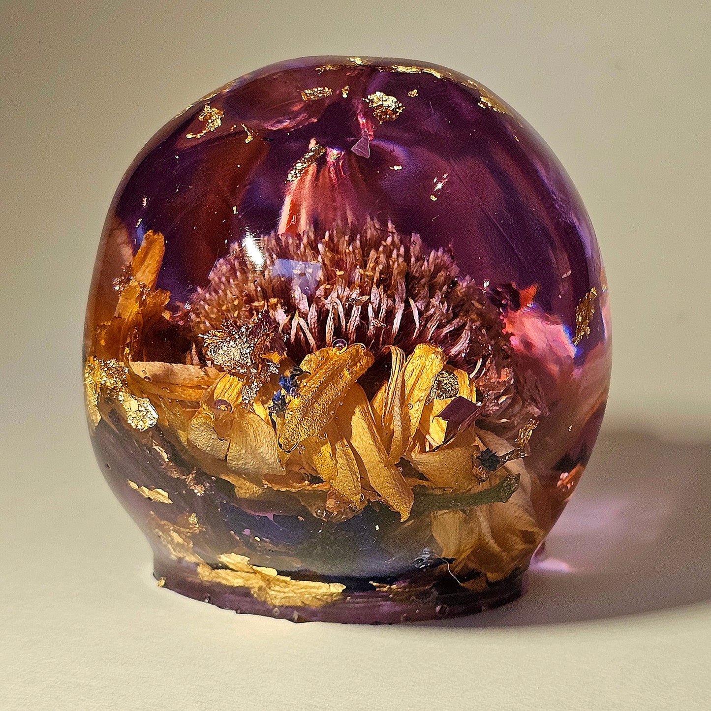 SOLD#0255 Handmade Resin Skull - Mixed wild flowers with light purple resin