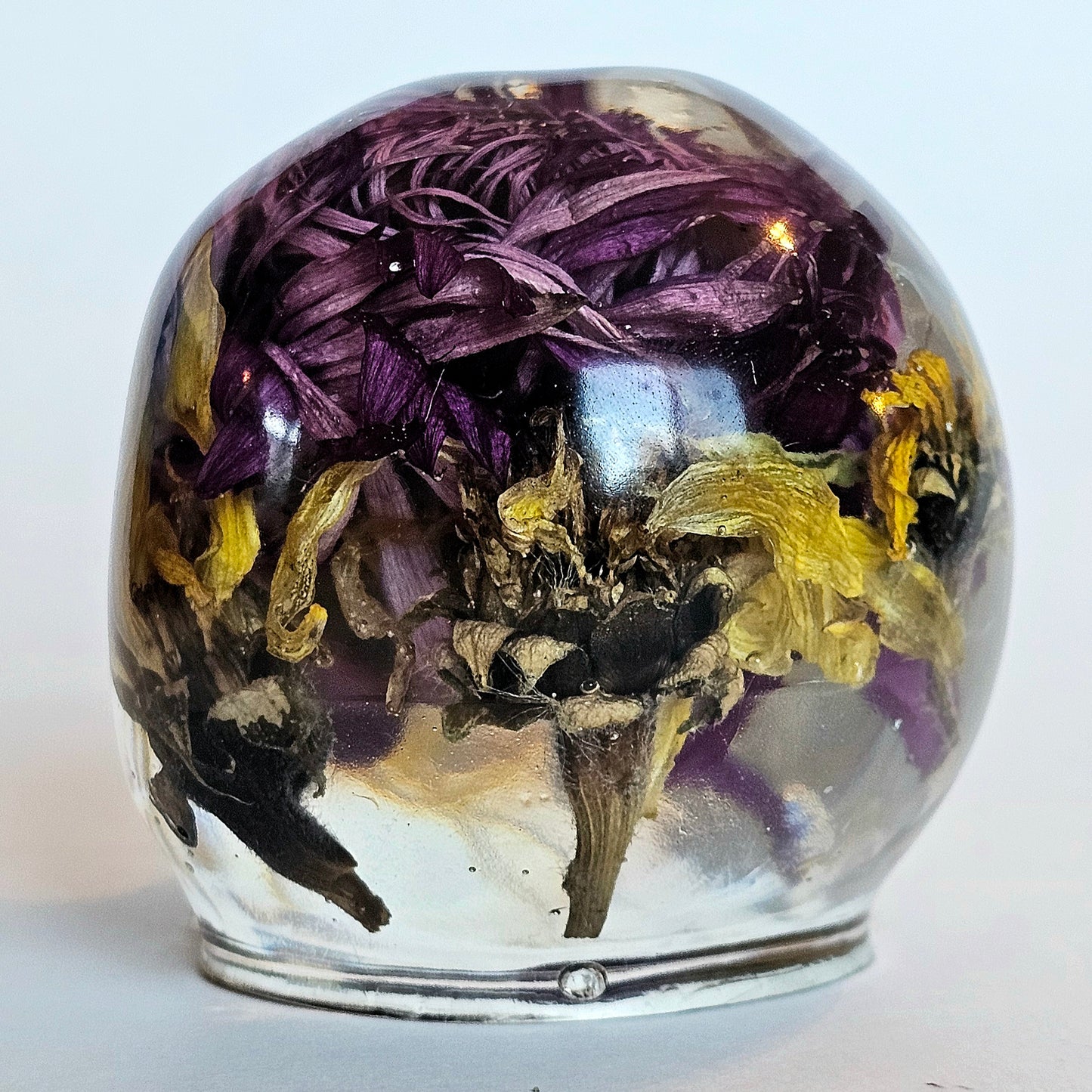 #0217, #0227, #0232 - 3 piece matching set Handmade Resin Skull - Large purple Aster flower in clear resin, get the set!