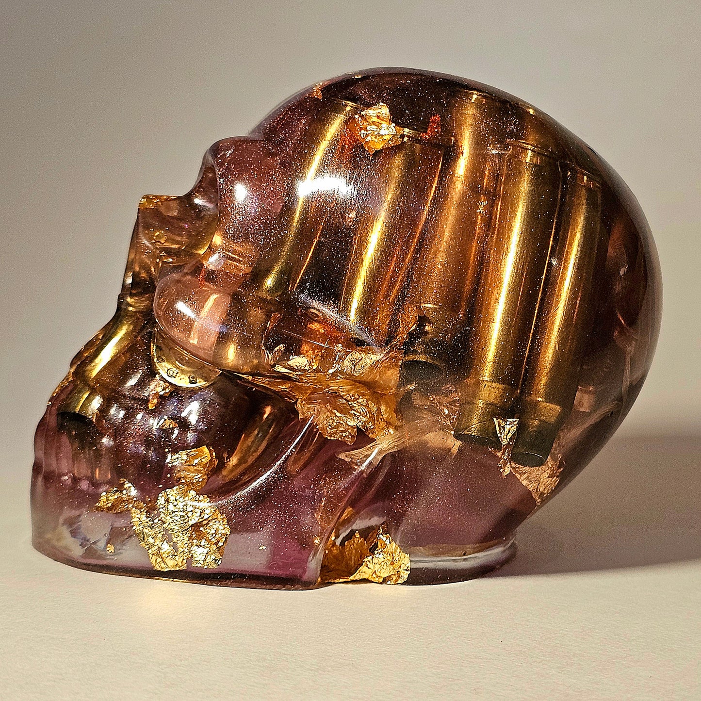 #0261 Handmade Resin Skull - Mixed flowers in warm light red resin.