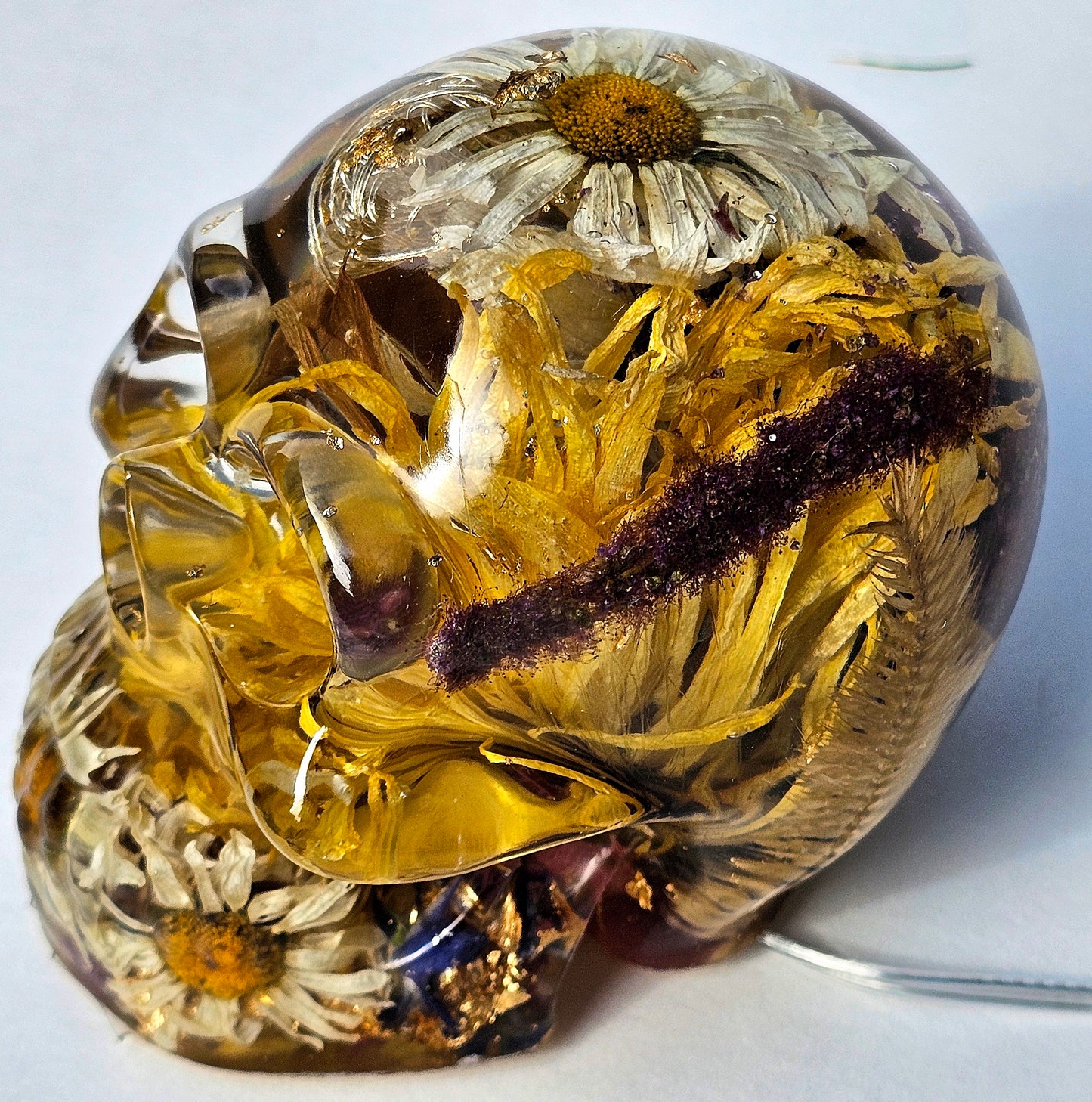 #0291 - Handmade Resin Skull - Autumn flower blend with excellent contrast. This one lights up! HAS LIGHTS!