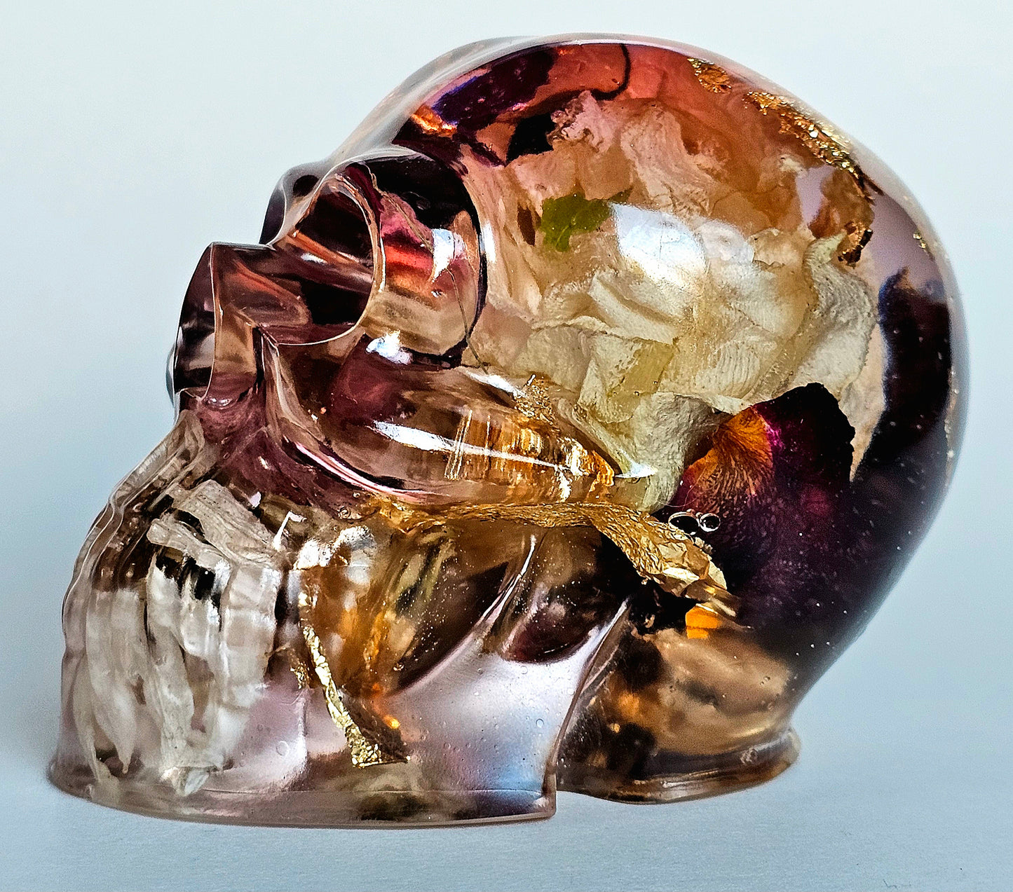SOLD #0196 Handmade Resin Skull - Mixed wild flowers and brass