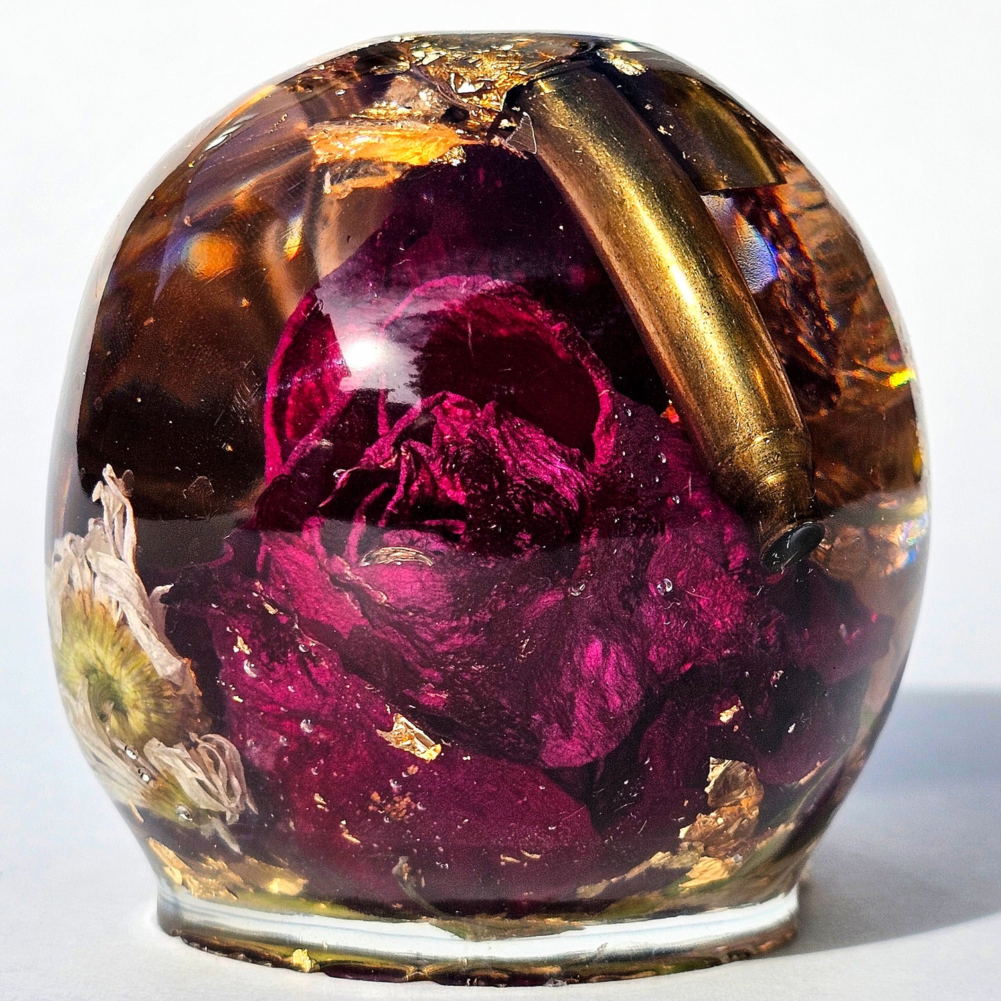 #0285 - Handmade Resin Skull - Mixed flowers, with brass