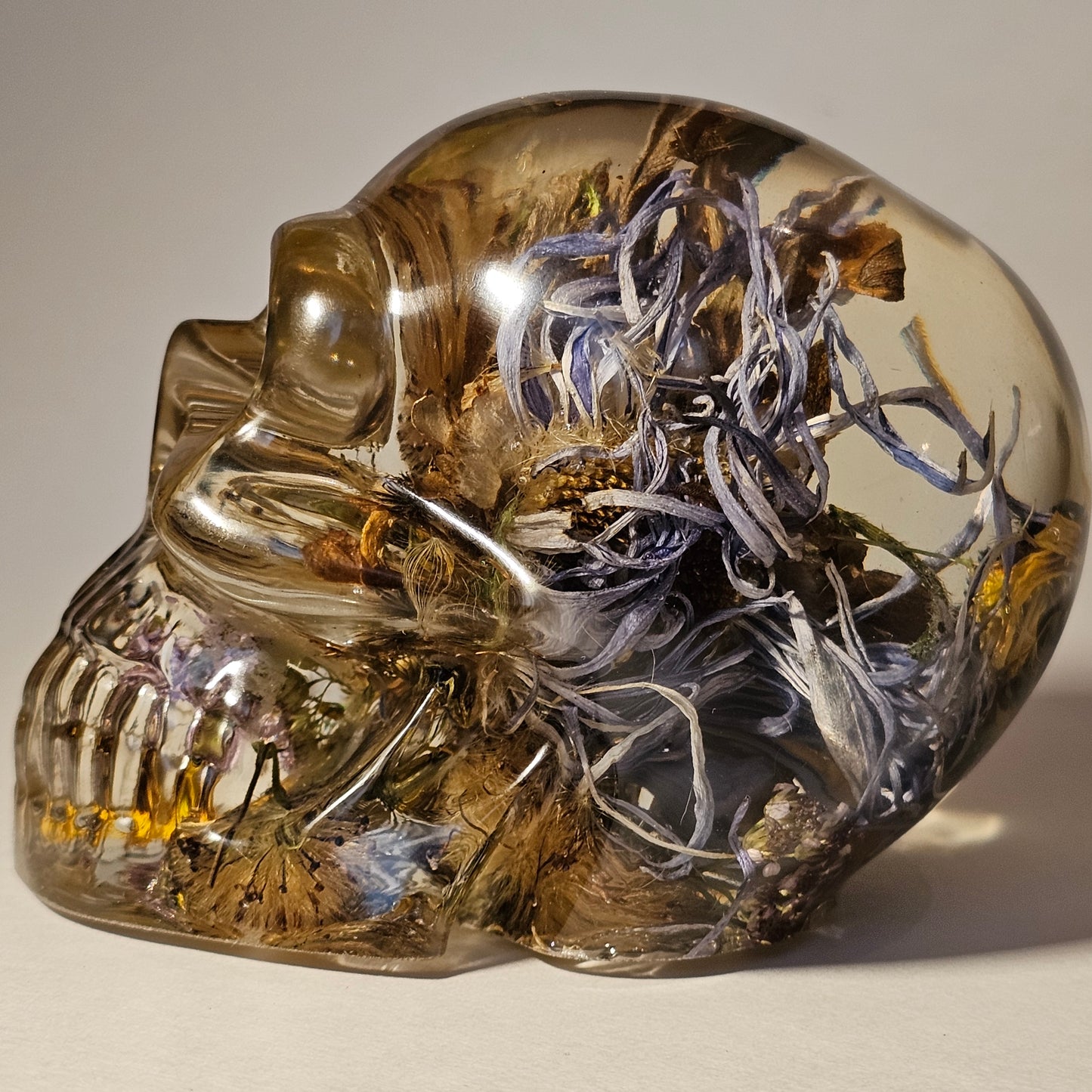 #0254 Handmade Resin Skull -  Wild Sunflowers, mixed other