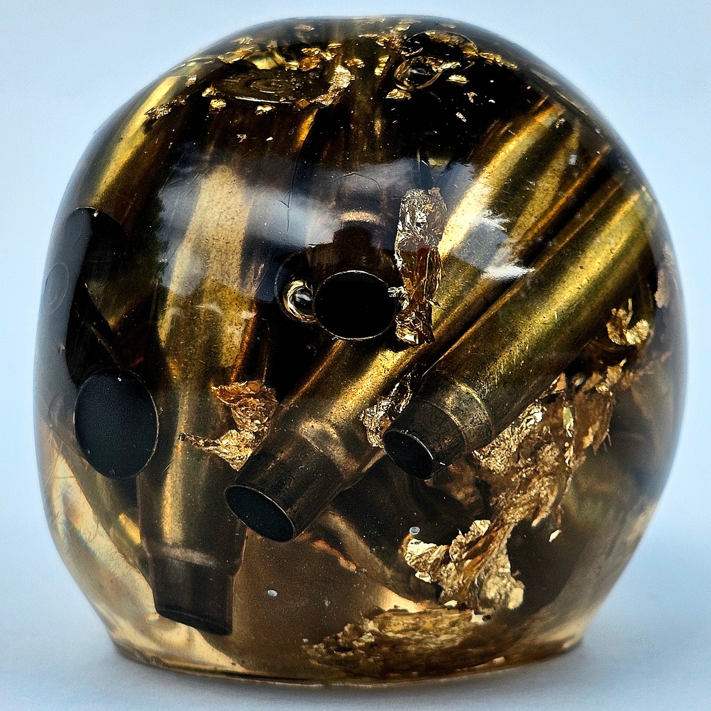 #0279 Handmade Resin Skull - Brass in clear resin with gold accents