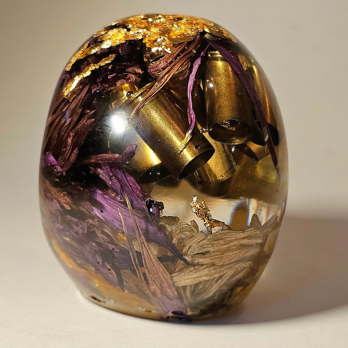 #0256 Handmade Resin Skull - Mixed wild flowers with brass