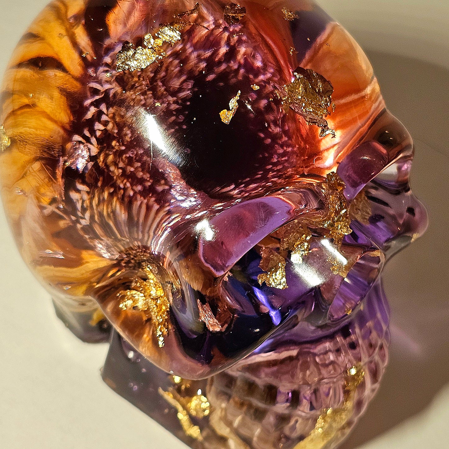 SOLD#0255 Handmade Resin Skull - Mixed wild flowers with light purple resin