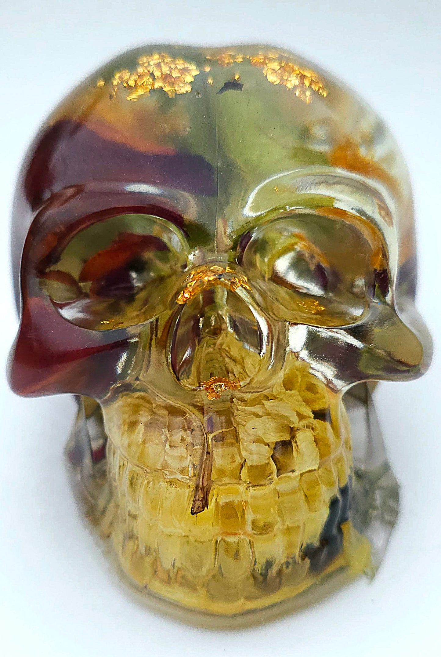 *SOLD*Handmade Resin Skull - Wild Rose pedals with wild flowers and mixed foliage, plus gold accents.