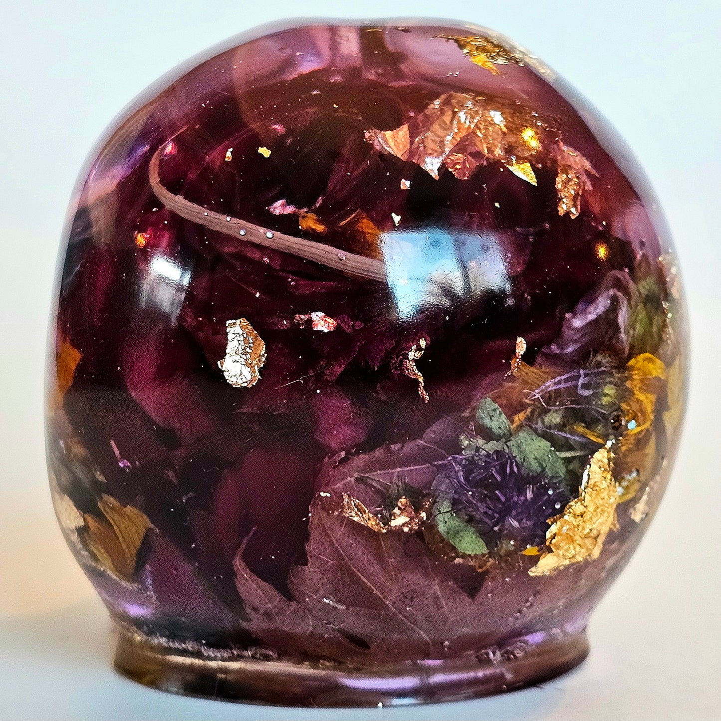 #0211 Handmade Resin Skull - Mixed wild flowers in purple resin
