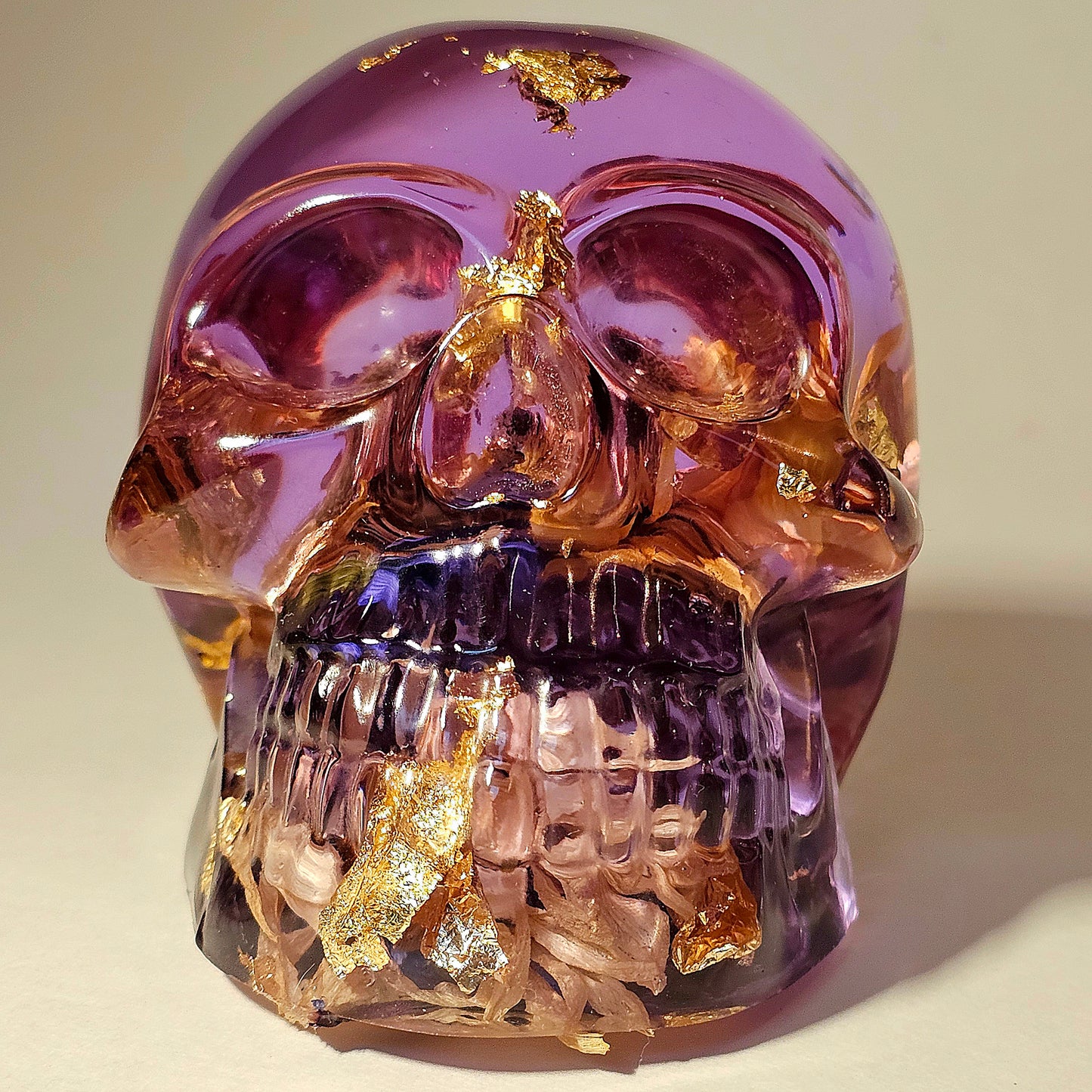 SOLD#0255 Handmade Resin Skull - Mixed wild flowers with light purple resin
