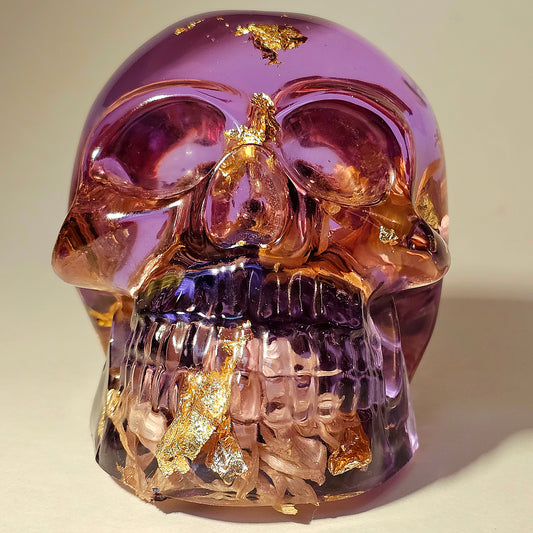 SOLD#0255 Handmade Resin Skull - Mixed wild flowers with light purple resin
