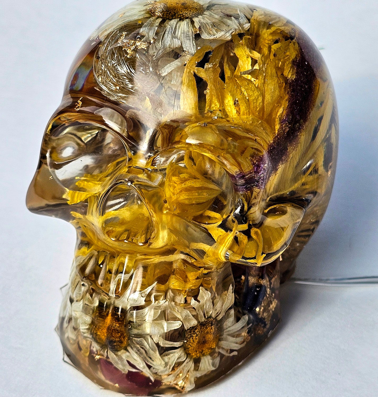 #0291 - Handmade Resin Skull - Autumn flower blend with excellent contrast. This one lights up! HAS LIGHTS!