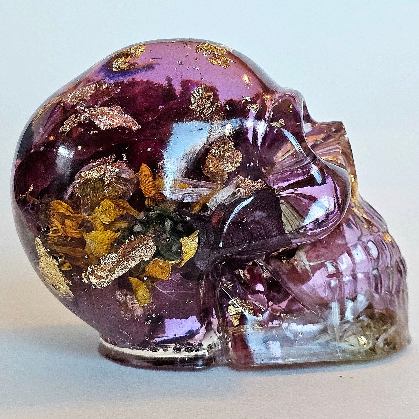 #0211 Handmade Resin Skull - Roses with mixed flowers and gold