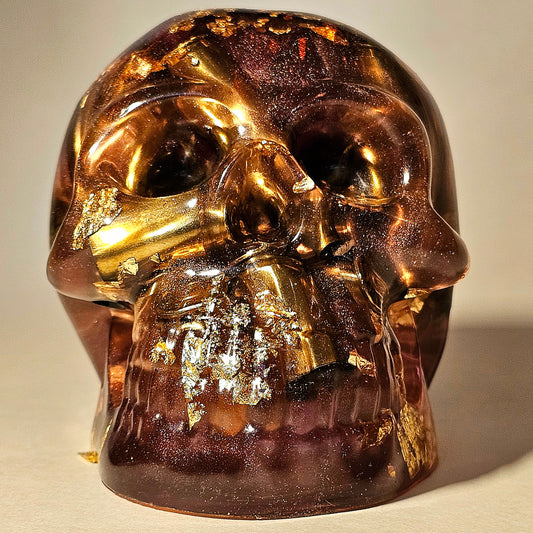 #0261 Handmade Resin Skull - Mixed flowers in warm light red resin.