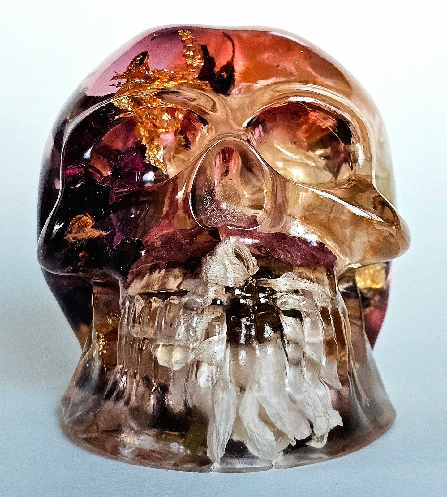SOLD #0196 Handmade Resin Skull - Mixed wild flowers and brass