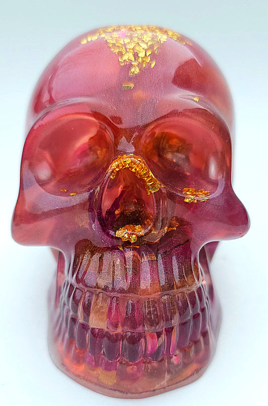*SOLD*Handmade Resin Skull - Wild flowers in Amythest pigment with gold silver micro flake
