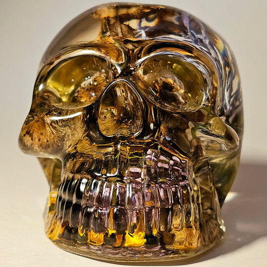 #0254 Handmade Resin Skull -  Wild Sunflowers, mixed other