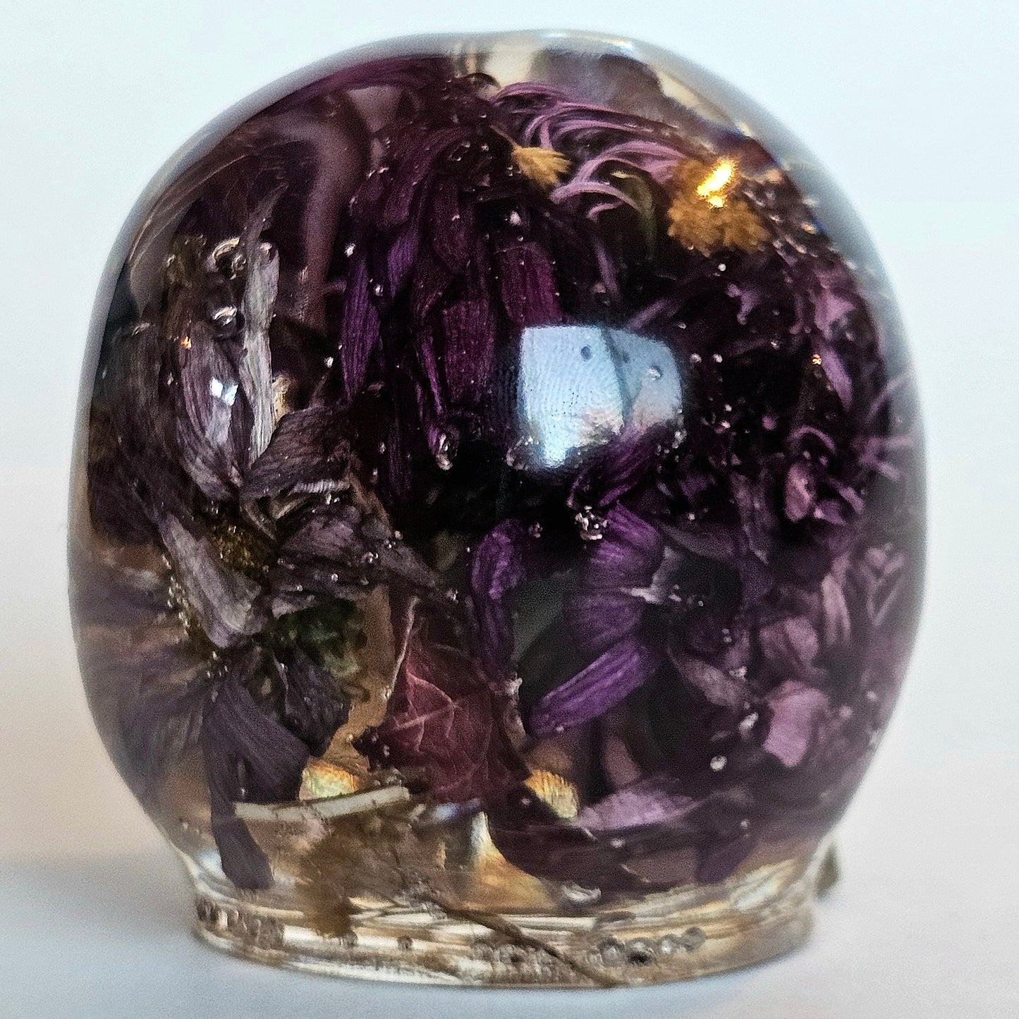 #0217, #0227, #0232 - 3 piece matching set Handmade Resin Skull - Large purple Aster flower in clear resin, get the set!