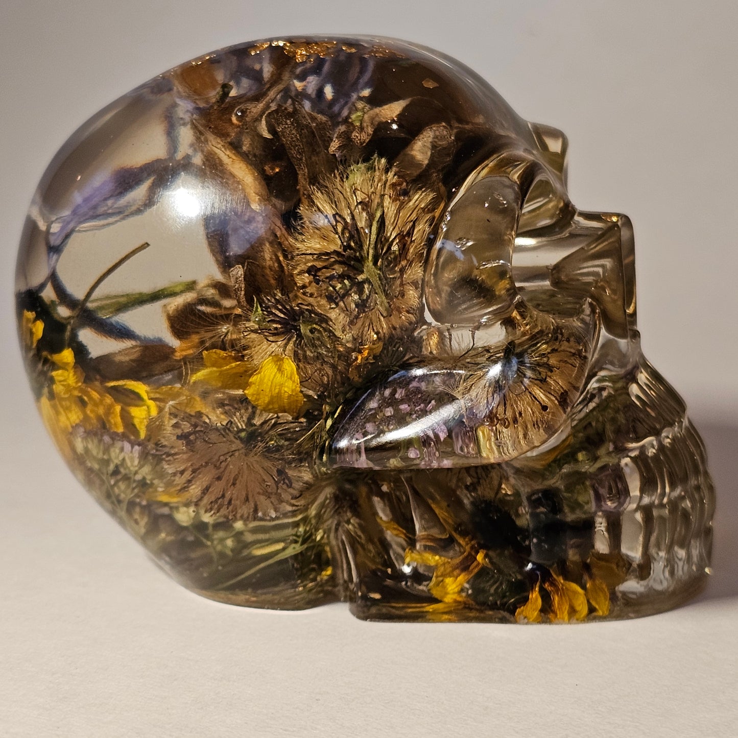 #0254 Handmade Resin Skull -  Wild Sunflowers, mixed other