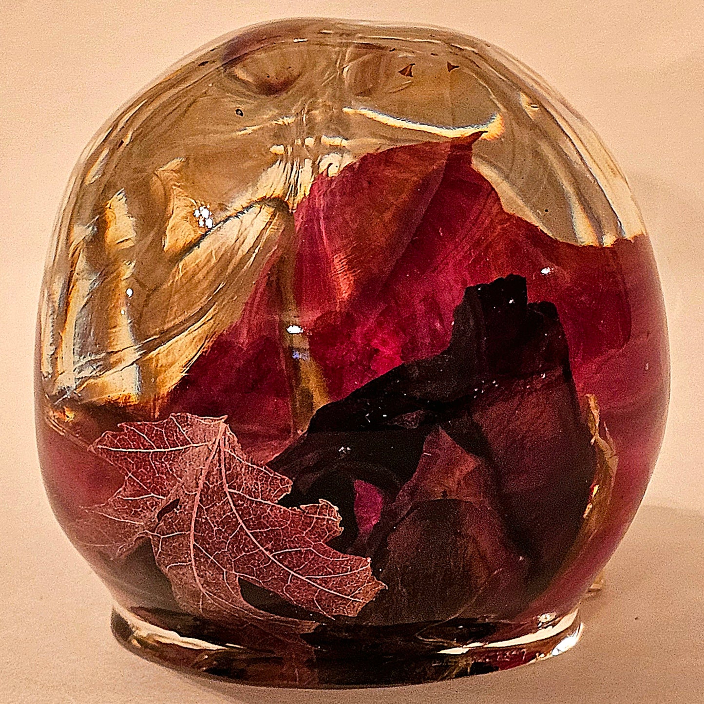 #0156 Handmade Resin Skull - Maple leaves with sunflower. With gold