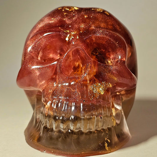 #0260 Handmade Resin Skull - Mixed flowers in warm light red resin.
