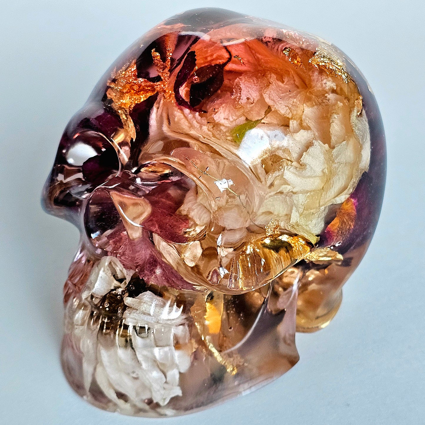 SOLD #0196 Handmade Resin Skull - Mixed wild flowers and brass