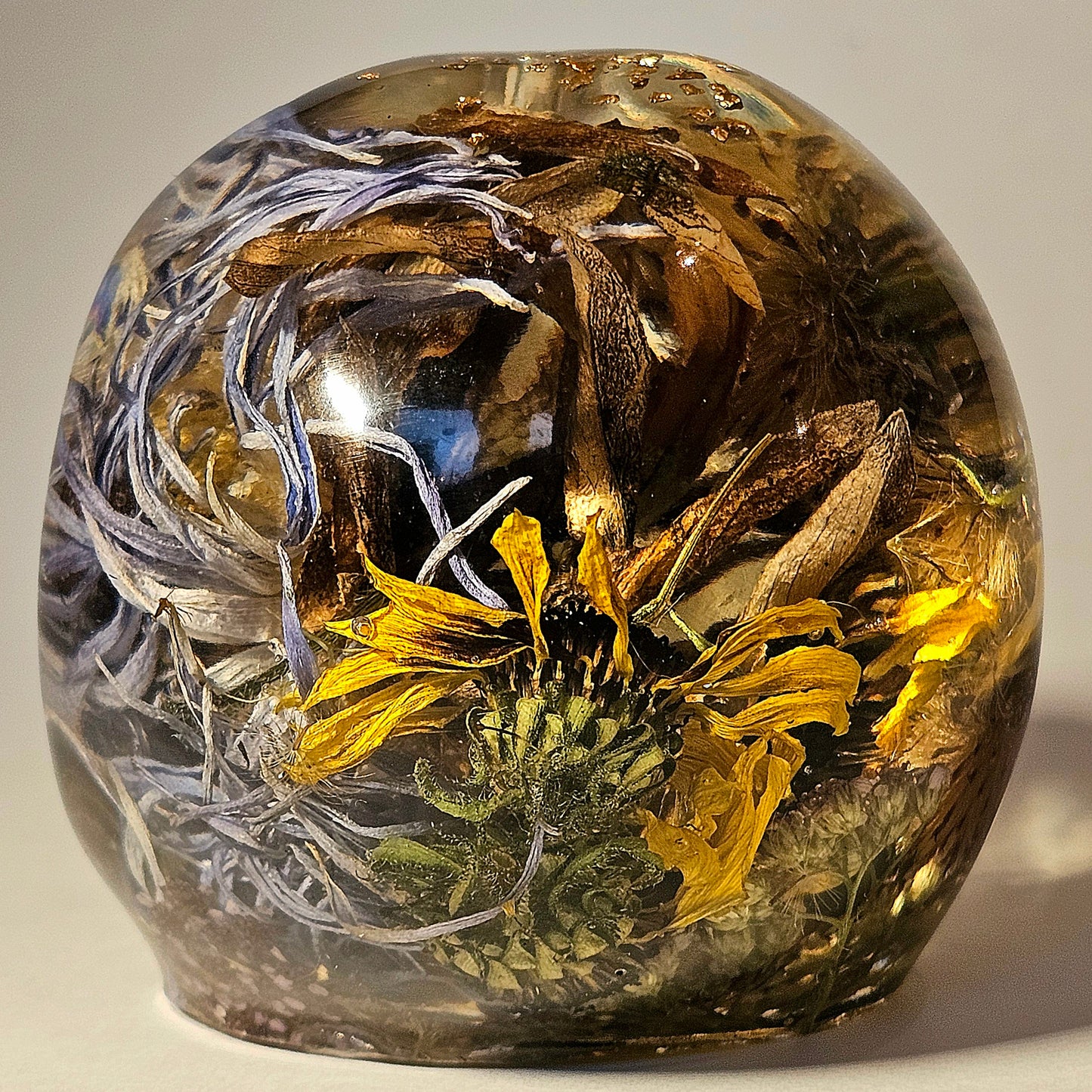 #0254 Handmade Resin Skull -  Wild Sunflowers, mixed other