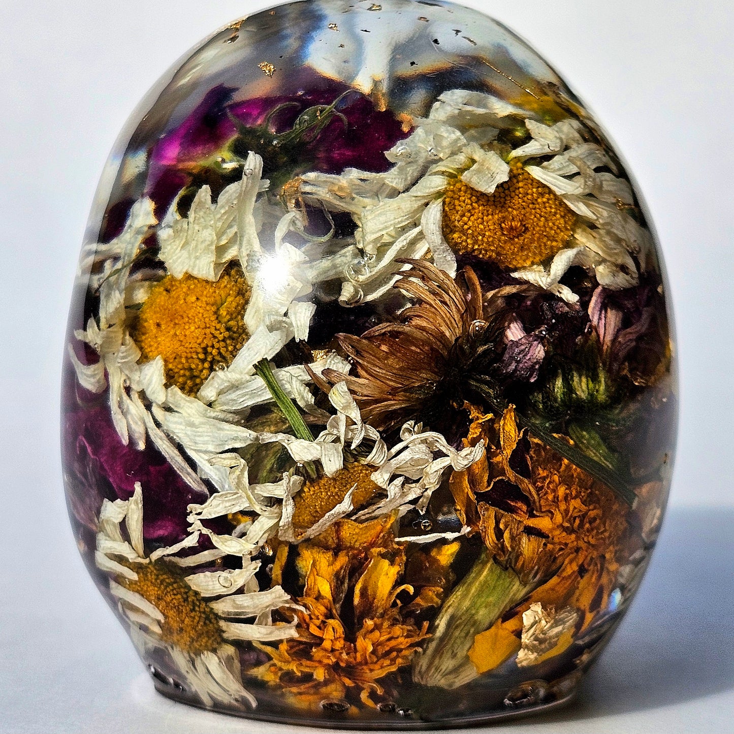 #0286 - Handmade Resin Skull - Mixed flowers, pops of color all over. Nice clear piece.