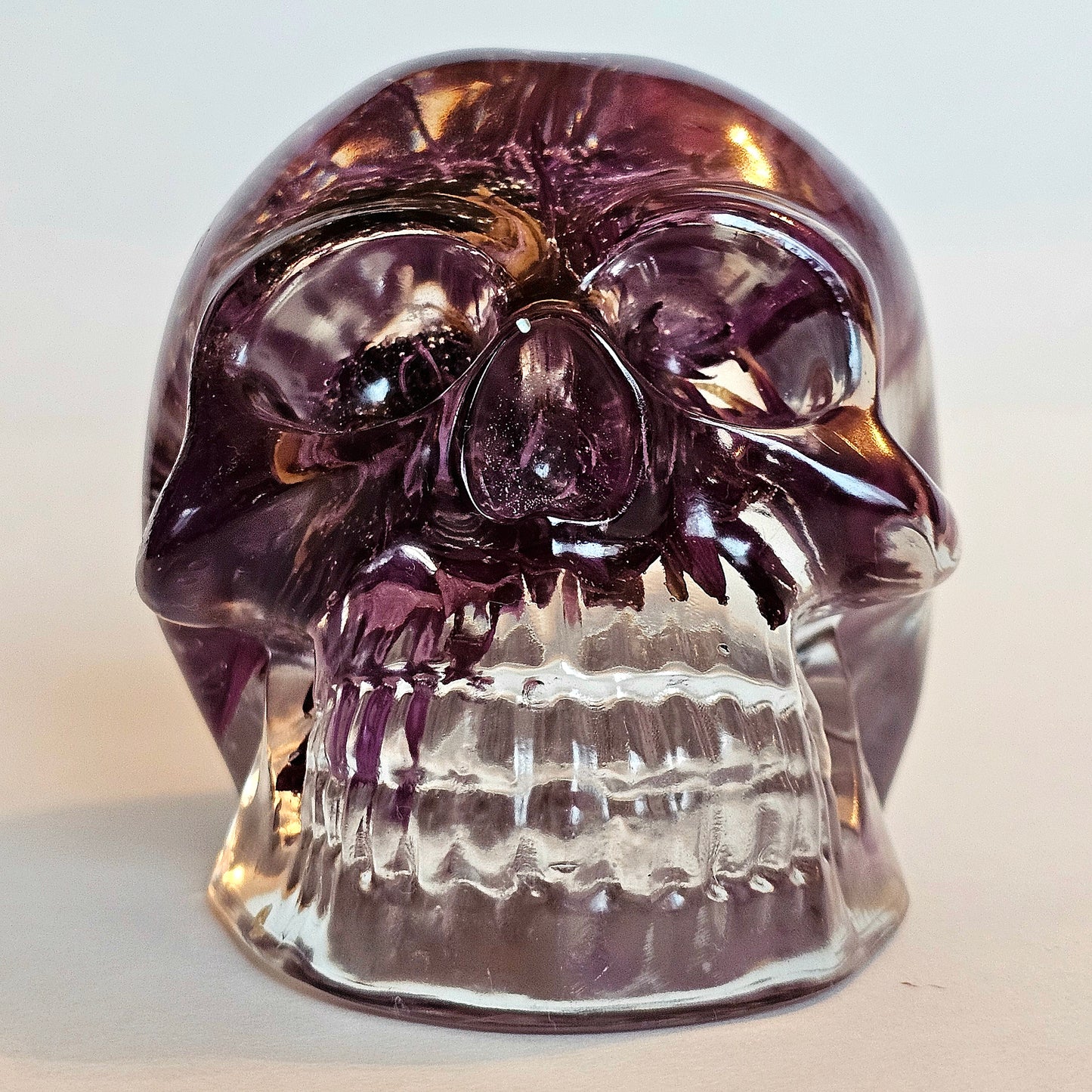 #0217, #0227, #0232 - 3 piece matching set Handmade Resin Skull - Large purple Aster flower in clear resin, get the set!