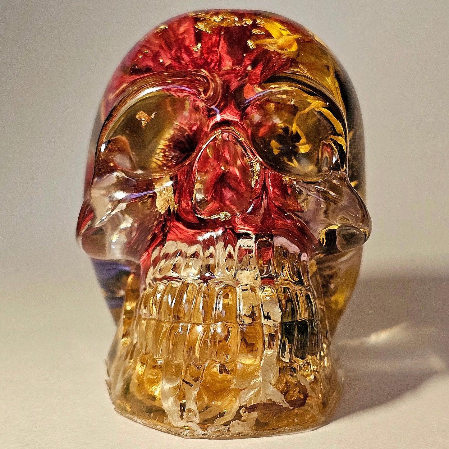 #0262 Handmade Resin Skull - Mixed flowers in clear resin, very nice piece. This one really pops!