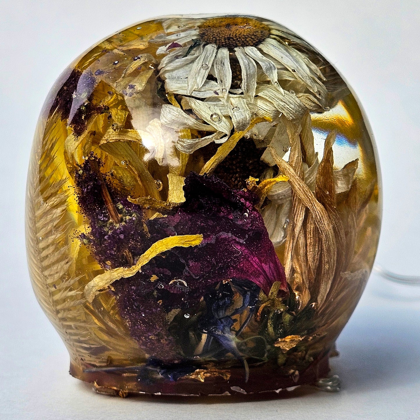 #0291 - Handmade Resin Skull - Autumn flower blend with excellent contrast. This one lights up! HAS LIGHTS!