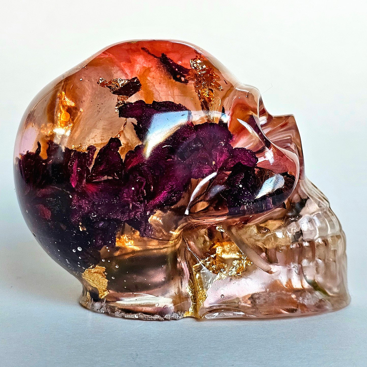 SOLD #0196 Handmade Resin Skull - Mixed wild flowers and brass