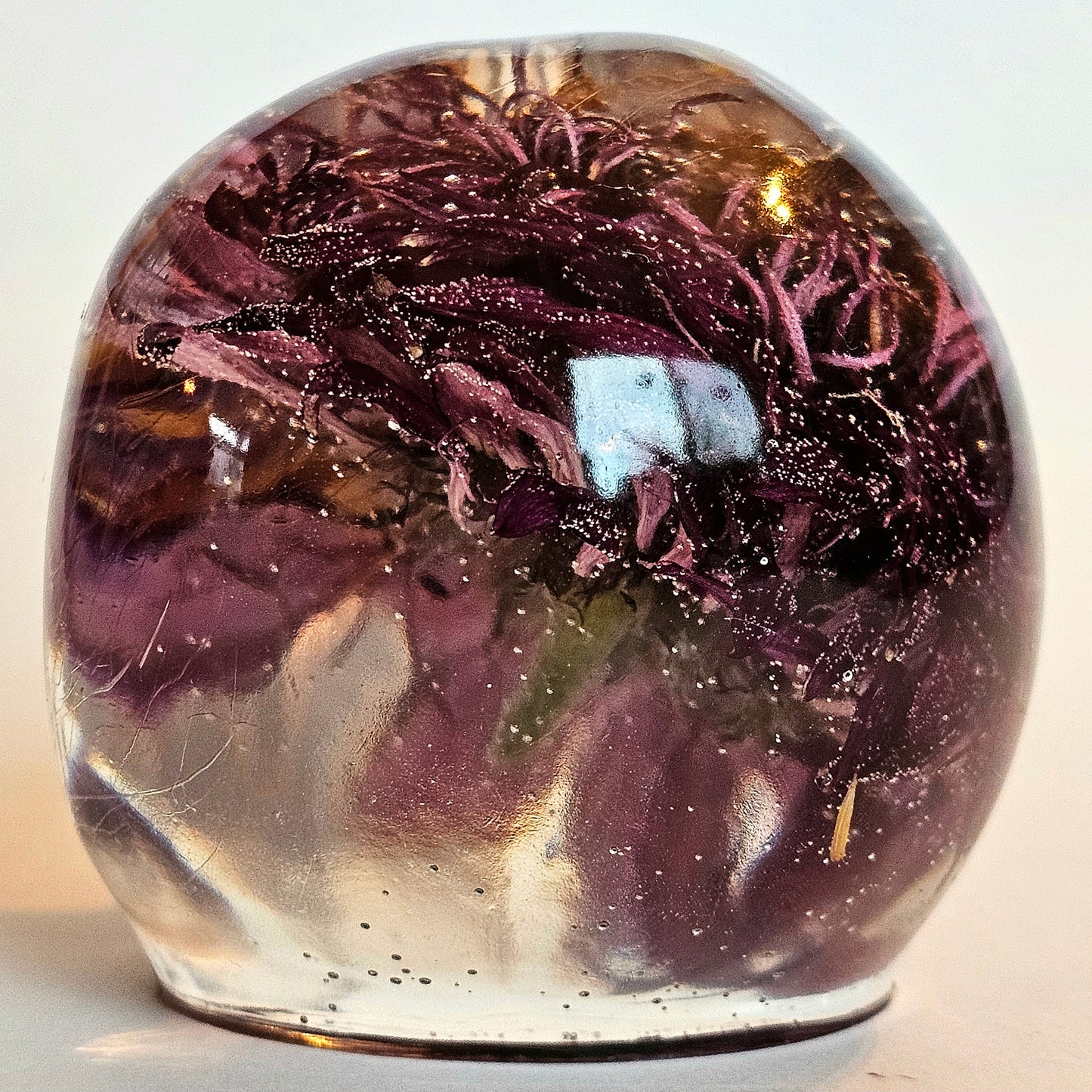 #0217, #0227, #0232 - 3 piece matching set Handmade Resin Skull - Large purple Aster flower in clear resin, get the set!