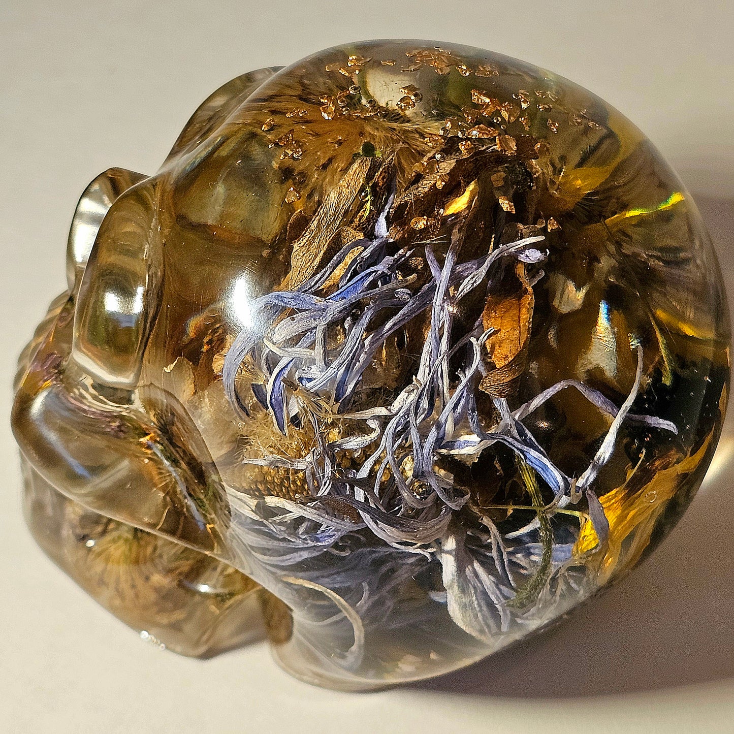 #0254 Handmade Resin Skull -  Wild Sunflowers, mixed other