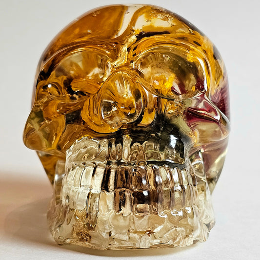 #0000 - Handmade Resin Skull - Mixed flowers in clear resin. Nice detail here.