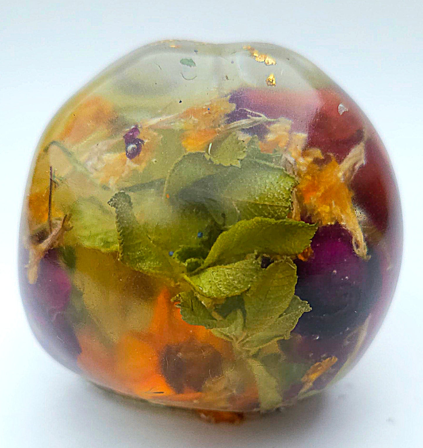*SOLD*Handmade Resin Skull - Wild Rose pedals with wild flowers and mixed foliage, plus gold accents.